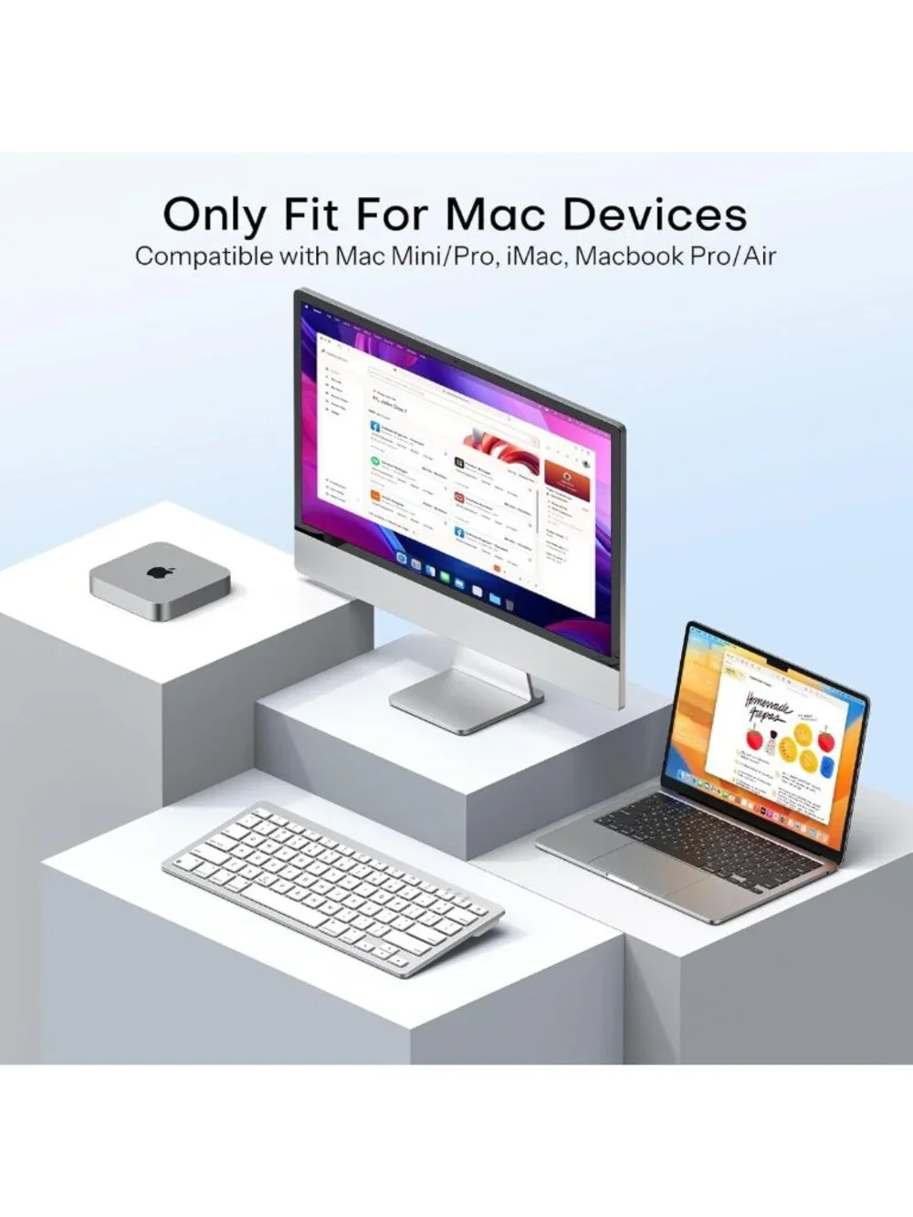 Wireless Bluetooth Keyboard for Mac, USB-C Rechargeable, Slim Design, Portable